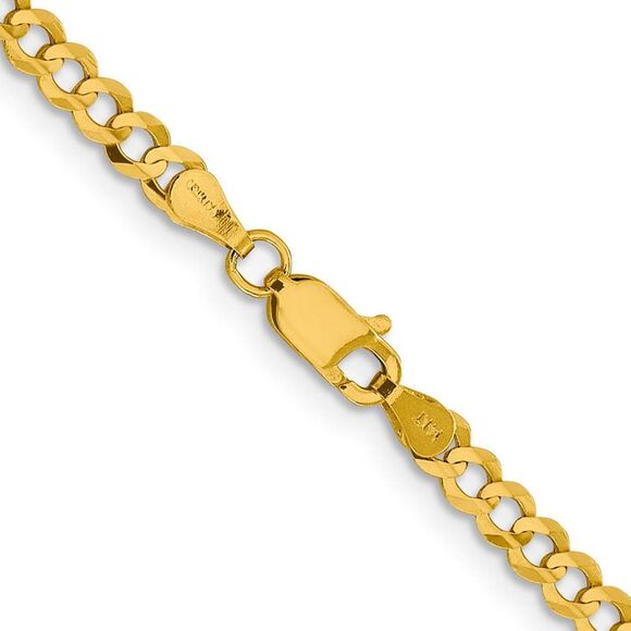 3.75mm 14K Yellow Gold Solid Light Flat Curb Chain Necklace, 20 Inch